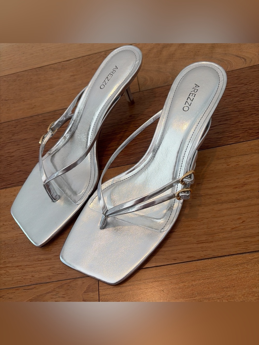 Arezzo Brazilian Brand Silver Metallic Slingback Heeled Sandals